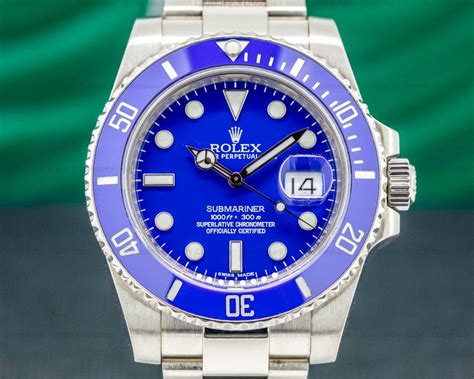 rolex submariner blue dial white gold review|rolex 8385 18k white gold.